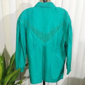 Vintage 100% Silk Teal Blazer 80s 90s Jacket